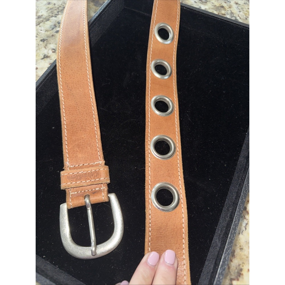 Calvin klein Jeans L Drong Grommet Belt Brown Silver Tone Buckle. Leather 5462